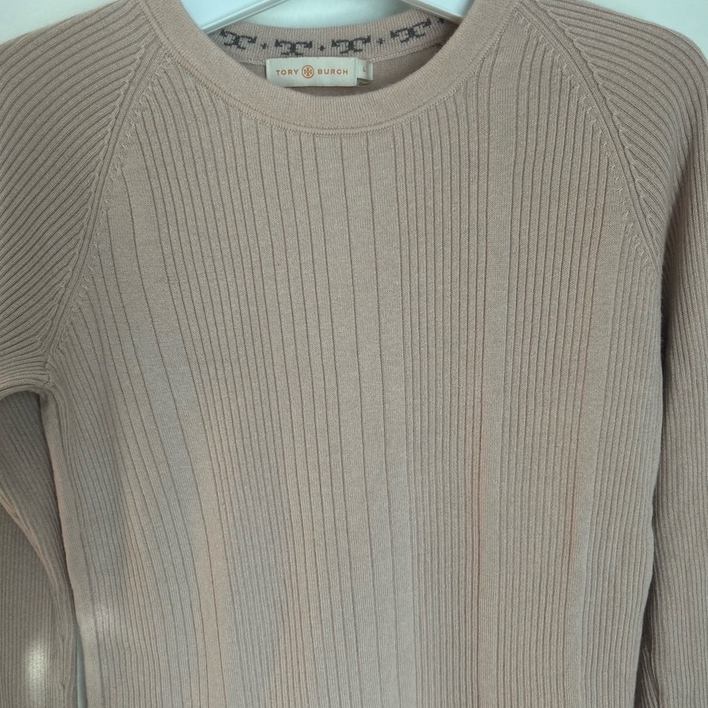 Tory Burch Ribbed Ballet Pink Peplum Sweater Silk/Cashmere Blend Large - Picture 3 of 15